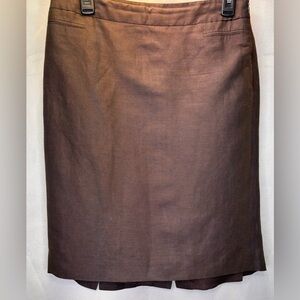 Ann Taylor Loft Linen Blend Brown Skirt Size 4 Fully Lined Back hem slits